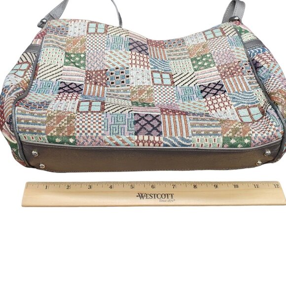 SAS Purse Tapestry Patchwork Shimmer Shoulder Bag Medium 3 compartment Zipper - Picture 10 of 11